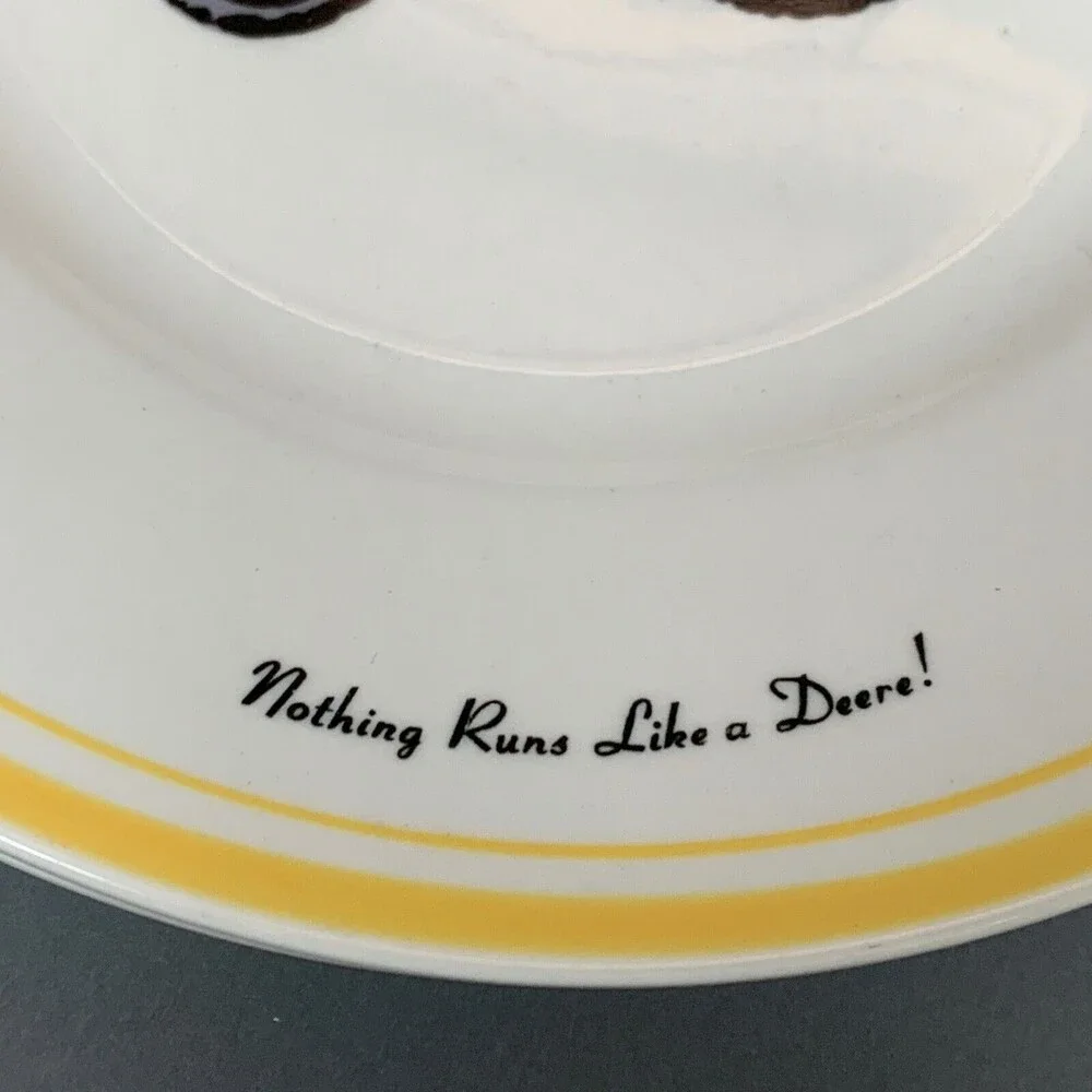 Gibson John Deere Tractor Salad Plates Yellow Trim‎ Lot of 2